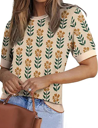 Zeagoo Women Short Sleeve Sweater Summer Crew Neck Dressy Casual Soft Knit Pullover Tops Trendy | Amazon (US)