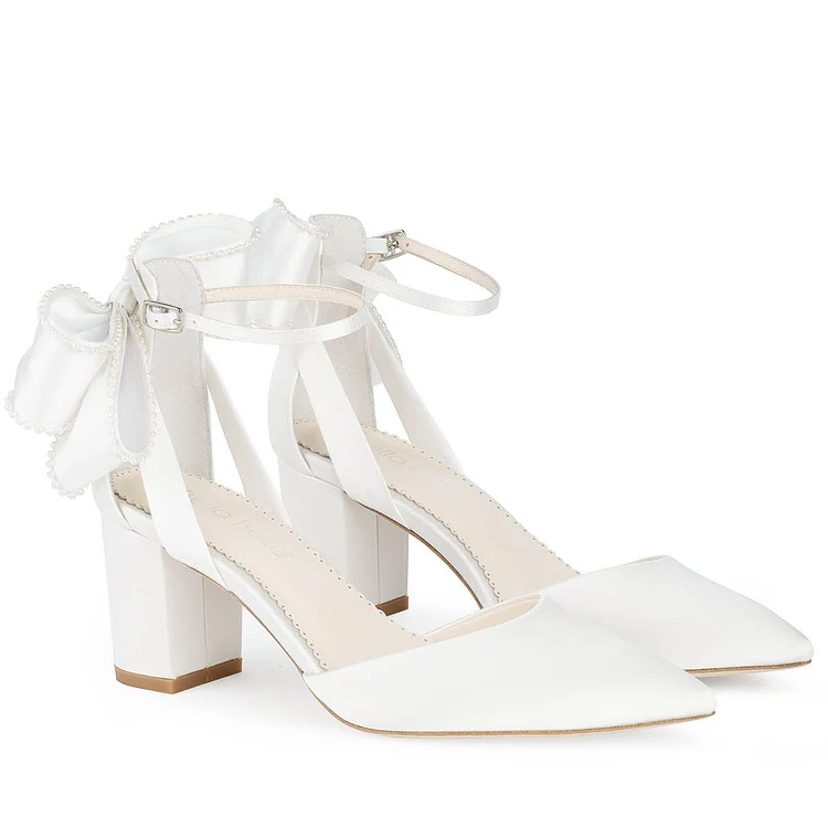 2.5-Inch Pearl Bow Block Heel | Bella Belle Shoes