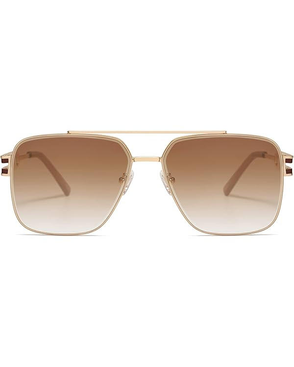 SOJOS Retro Square Metal Frame Sunglasses for Women Men, Vintage Double Bridge Flat Lens Unisex S... | Amazon (US)