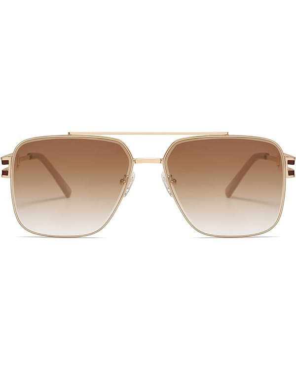 SOJOS Retro Square Metal Frame Sunglasses for Women Men, Vintage Double Bridge Flat Lens Women Me... | Amazon (US)