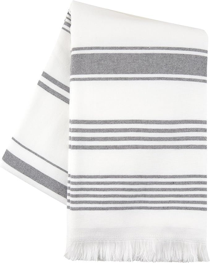 Sticky Toffee Cotton Hammam White Bath Towel, Soft and Absorbent Terry Backing, Oversized 65 in x... | Amazon (US)