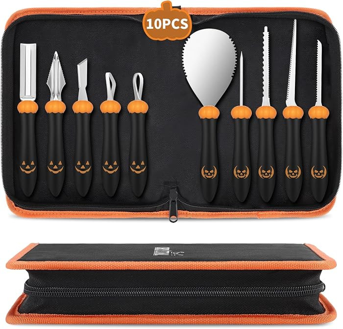 CHRYZTAL Pumpkin Carving Kit Tools Halloween, Professional Heavy Duty Carving Set, Stainless Stee... | Amazon (US)