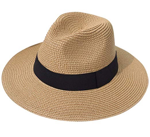 Lanzom Women Wide Brim Straw Panama Roll up Hat Fedora Beach Sun Hat UPF50+ | Amazon (US)