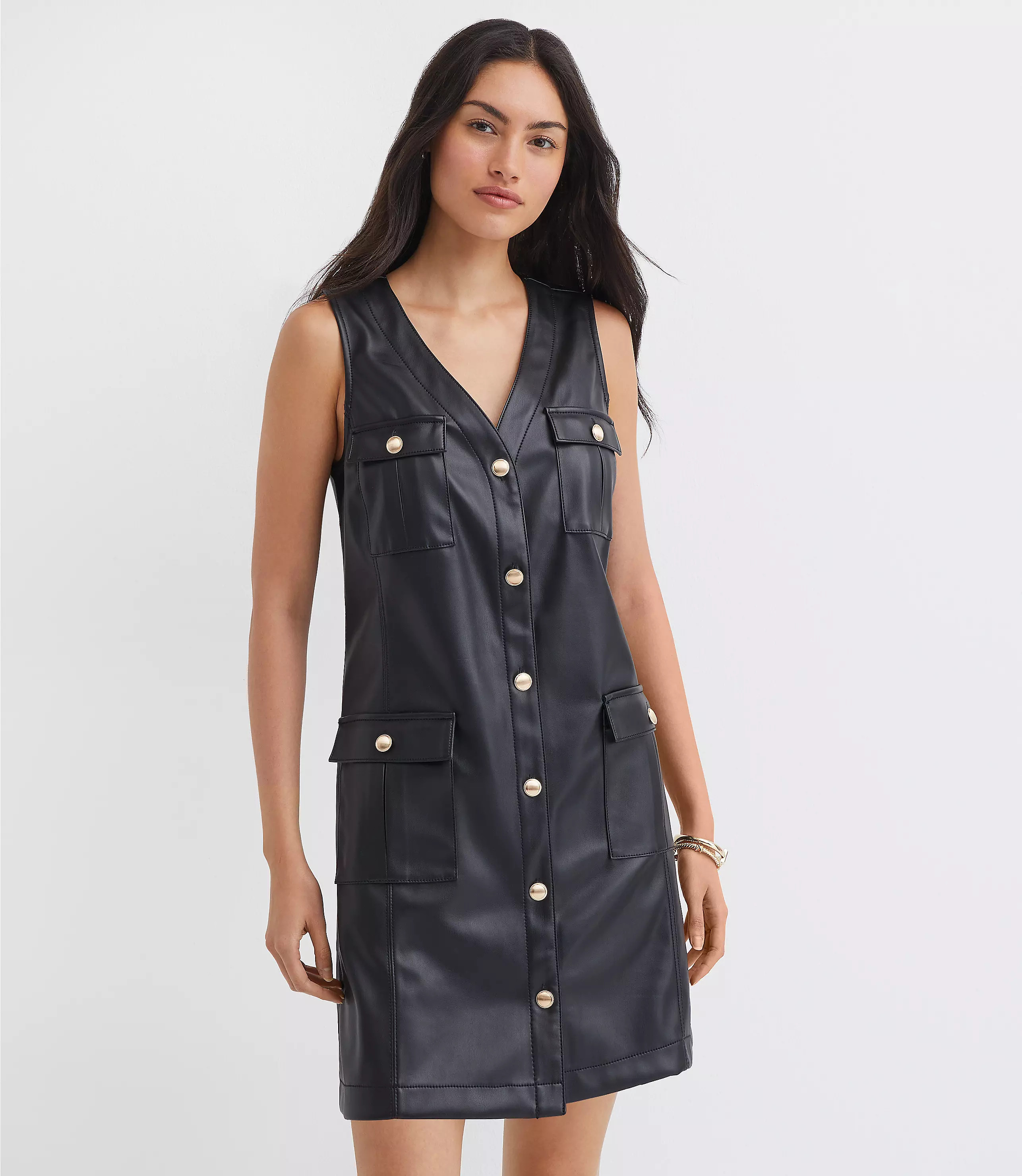 Faux Leather Mini Pocket Dress | LOFT