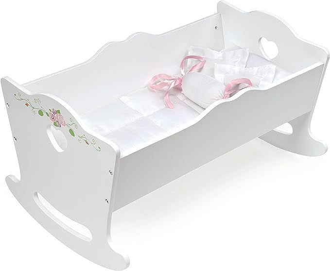Badger Basket Toy Rocking Doll Bed with White Bedding and Personalization Kit for 20 inch Dolls -... | Amazon (US)