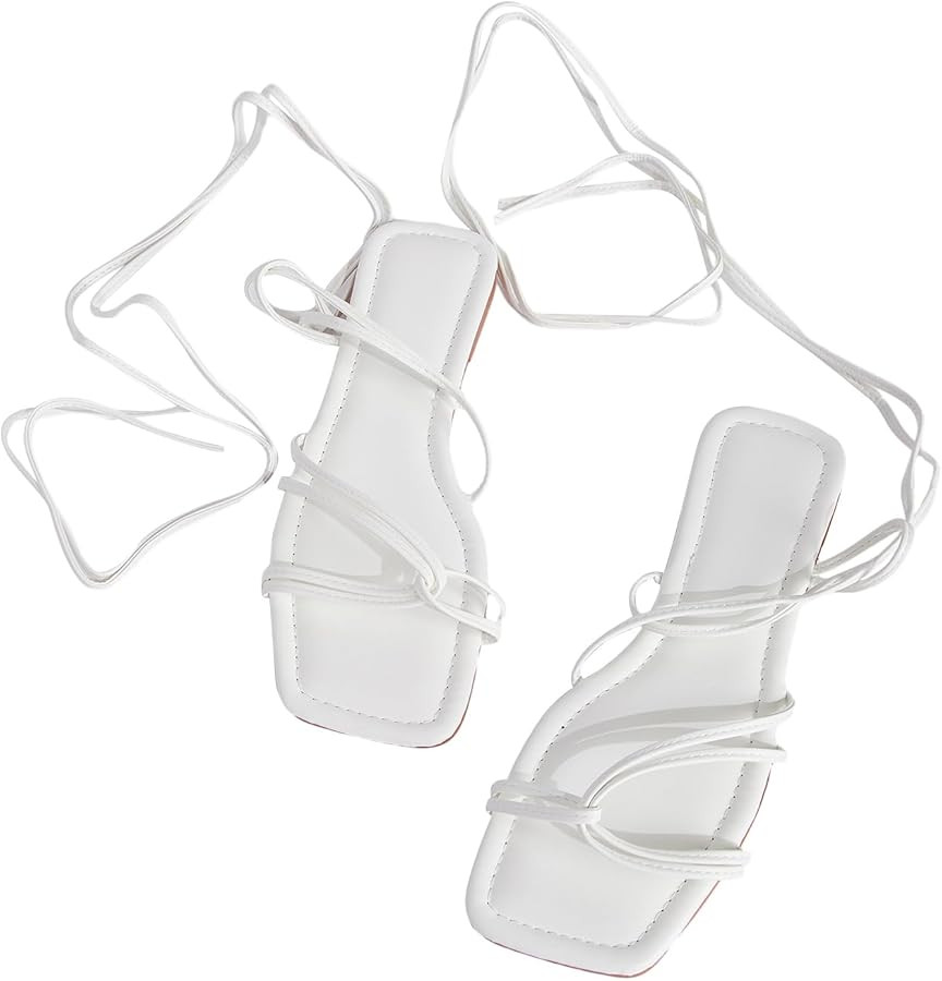 GORGLITTER Women's Lace Up Flat Sandals Criss Cross Tie Up Sandals Square Toe Strappy Gladiator S... | Amazon (US)