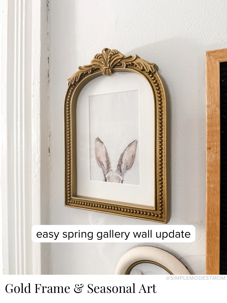 One of my favorite little spring home updates this month was refreshing our gallery wall with light wood and gold frames, plus some cheerful seasonal artwork. I love how simple changes like this can make the whole space feel lighter.

#LTKSeasonal #LTKHome