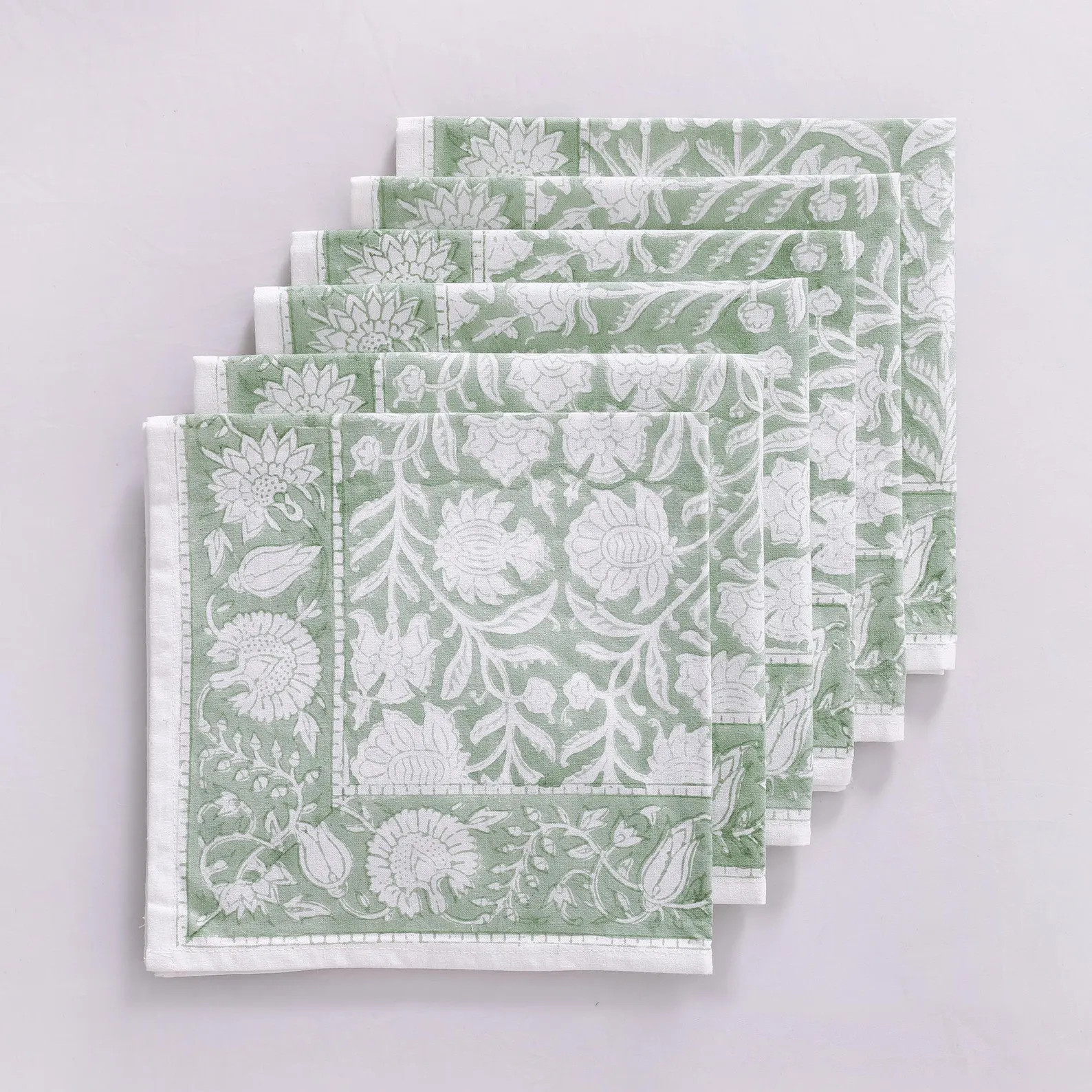 Sage Green Indian Block Print Napkins, Floral Cotton Dinning Table Daily Use Napkins , Farmhouse ... | Etsy (US)