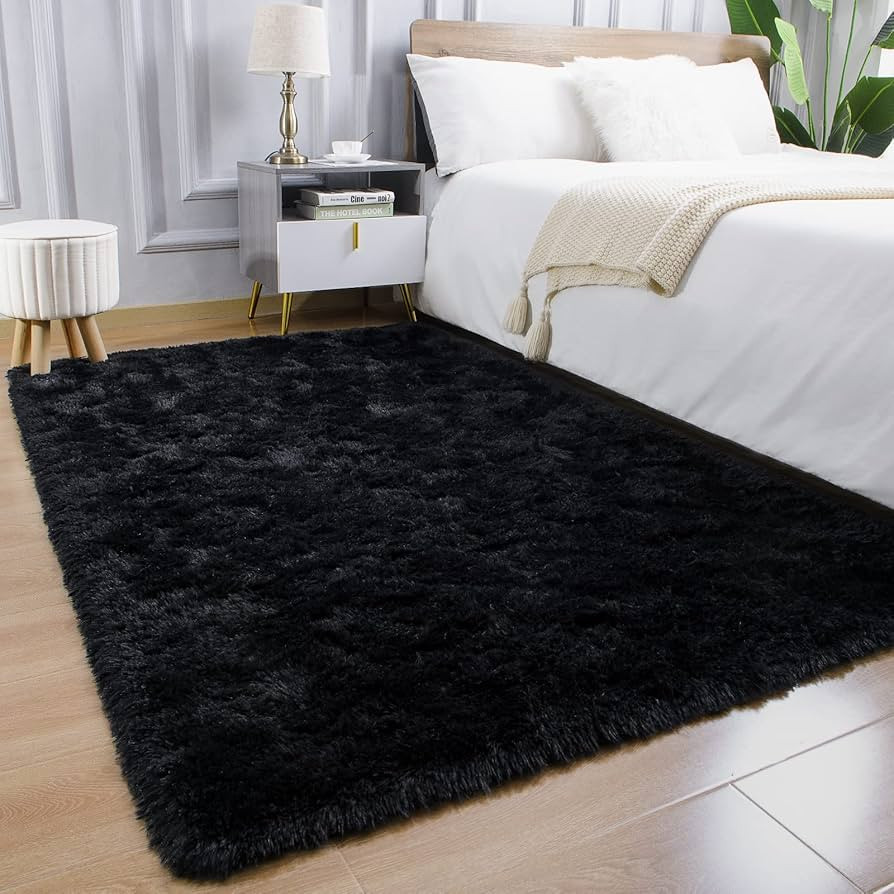 AROGAN Luxury Soft Area Rugs for Bedroom Living Room Plush Shag Rug 4x6 Feet, Black Fluffy Rug fo... | Amazon (US)
