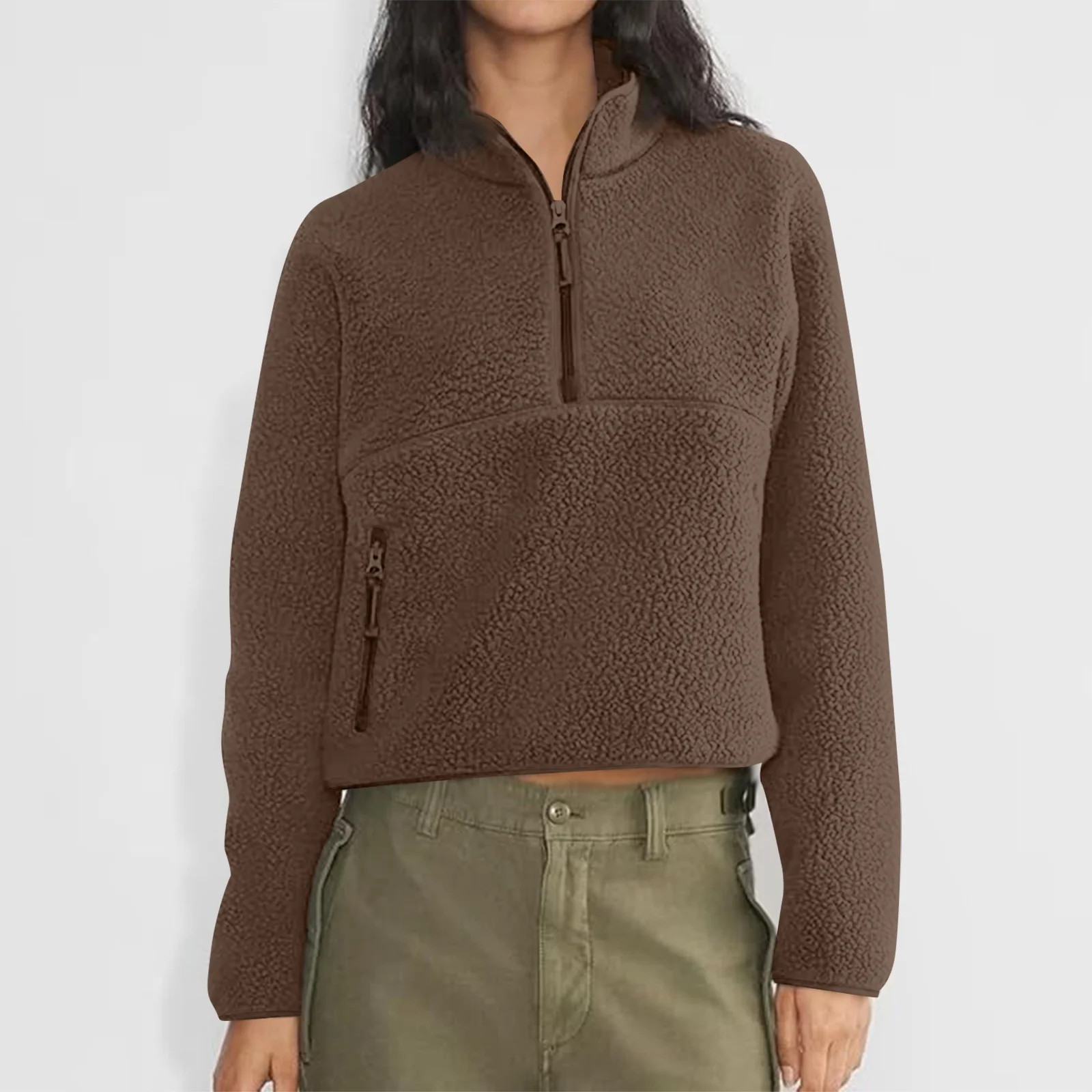 Zip Up Hoodie Women Sherpa Fleece Pullover Sweatshirt Winter Warm Half Zipper Mock Neck Sweatshir... | Walmart (US)