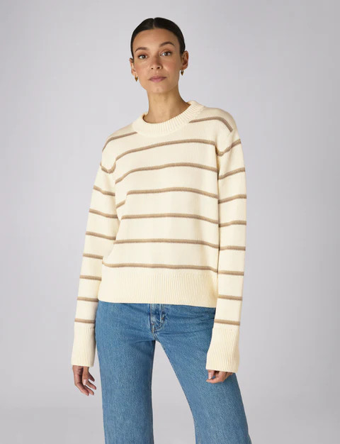 Devon Jumper: Cotton, Ecru and Latte Stripe | With Nothing Underneath
