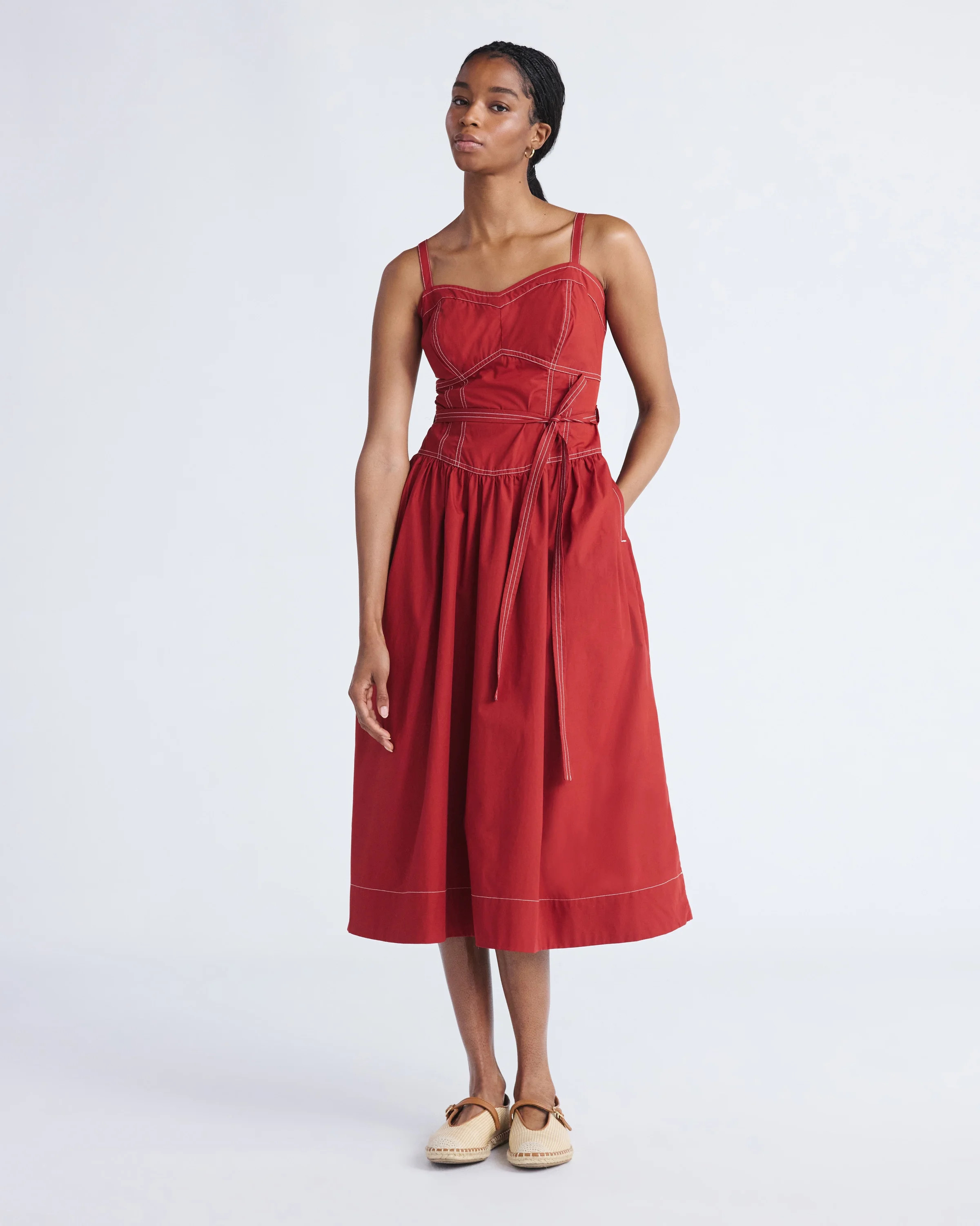 Free Assembly Women's and Women's Plus Sweetheart Belted Cotton Utility Midi Dress, Sizes XS-4X | Walmart (US)