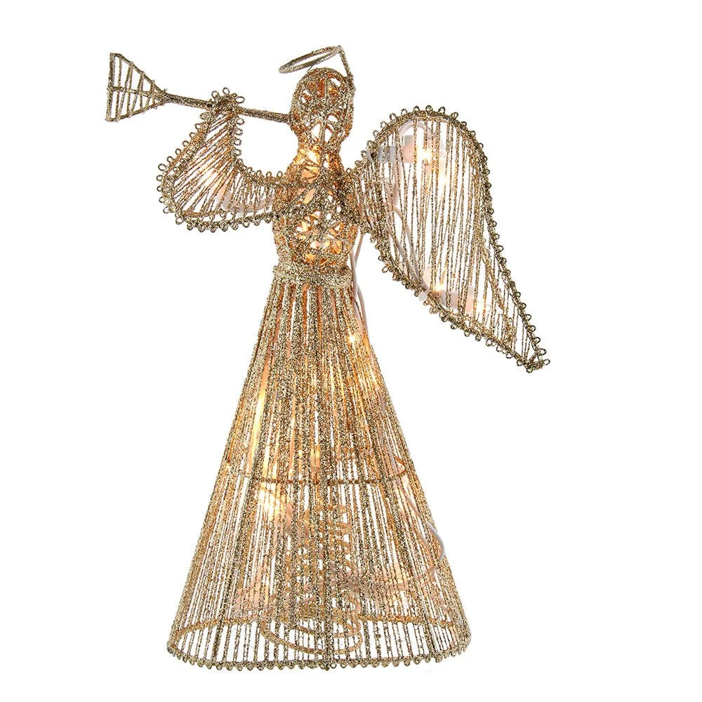 Kurt Adler 12-Inch 20 Light Incandescent Gold Glitter Angel Tree Topper | Walmart (US)