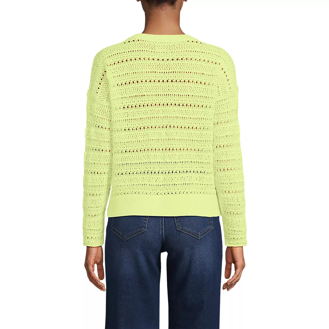 Women's Cotton Blend Pointelle Crew Neck Sweater | Lands' End (US)