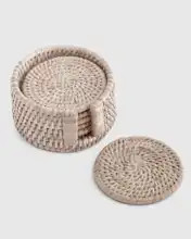 7 Piece Round Rattan Coaster Set | Quince