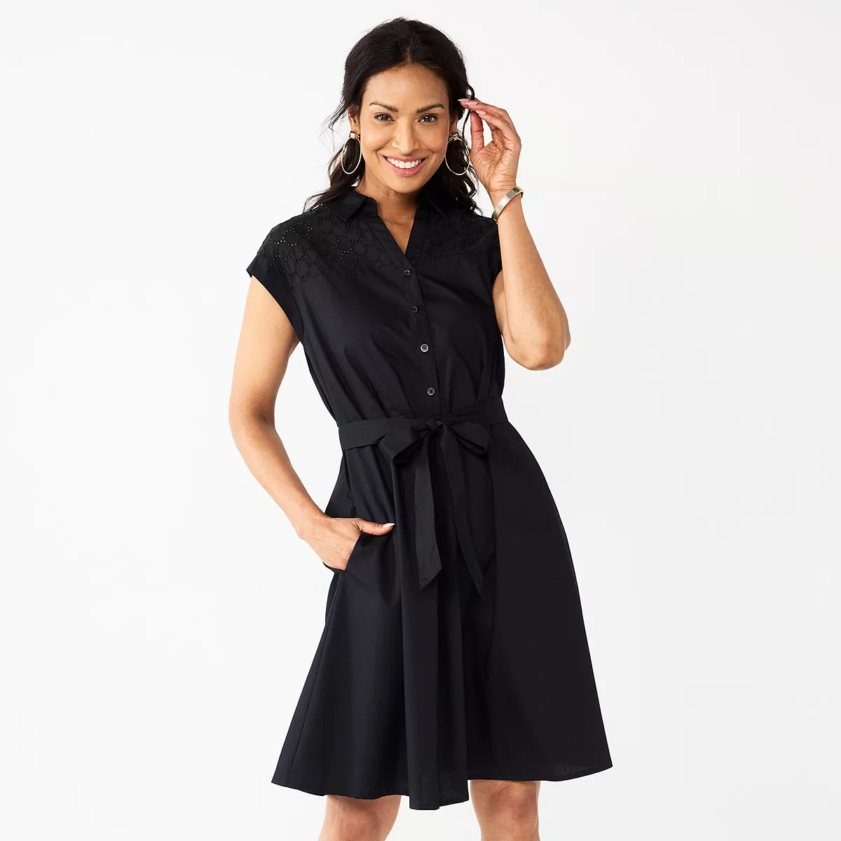 Women's Croft & Barrow® Eyelet Knot Waist Dress | Kohl's