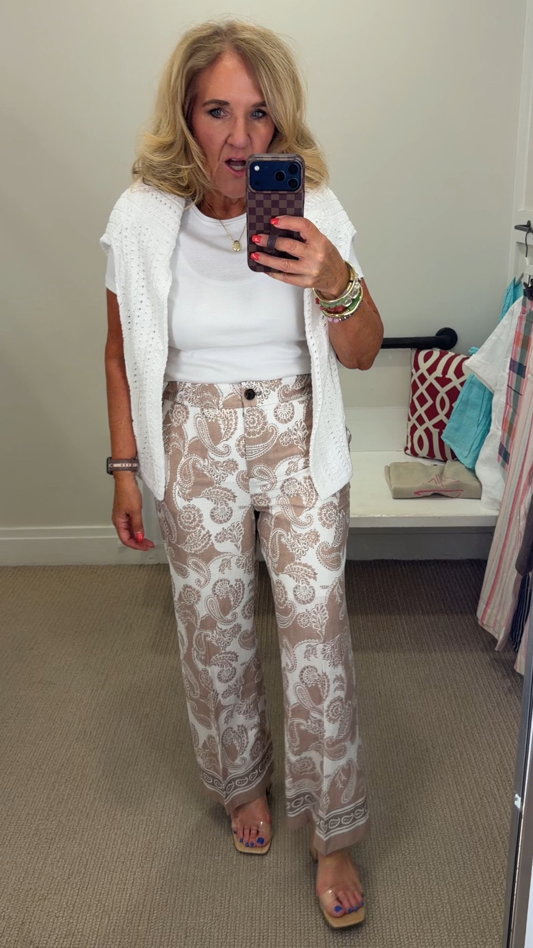 Talbots new arrivals! Sizes below 
Pink jeans 6 reg 
Gingham shirt medium 
Brown white stripe top wearing an XS but need a small 
Brown linen pants 8 petite 
Brown sweater medium reg
Brown blazer 10 petite
Tam white floral pants 8 petite 
White crochet sweater large 
Seersucker pants 8 petite 
Seersucker blazer 10 petite 
Tan sailboat sweater large 
Plaid shorts 8 petite
Navy dress 6 reg (my usual size at Talbots) 
Pink floral linen dress wearing a 6 I need the 8 so I’d say size up in this one 
Short sleeve linen jacket medium petite 
Satin stripe pants wearing a small reg need a medium reg so I’d say size up 
Plaid blazer 10 petite unlined very unstructured but love it 
White jeans nice weight and stretch size 8 petite 
Blue linen wearing a medium but I’d say size down as it was too big 

#LTKSaleAlert #LTKOver40 #LTKWorkwear