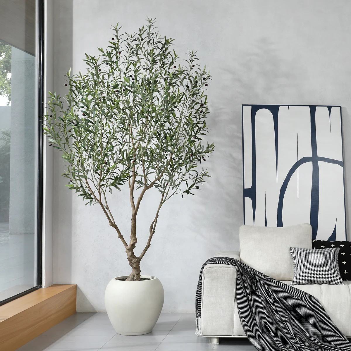 Alvina 96" H Artificial Olive Tree with 18" W White Planter | Wayfair North America
