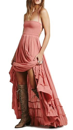 R.Vivimos Womens Summer Boho Sexy Backless Long Dresses (X-Large, Pink) | Amazon (US)