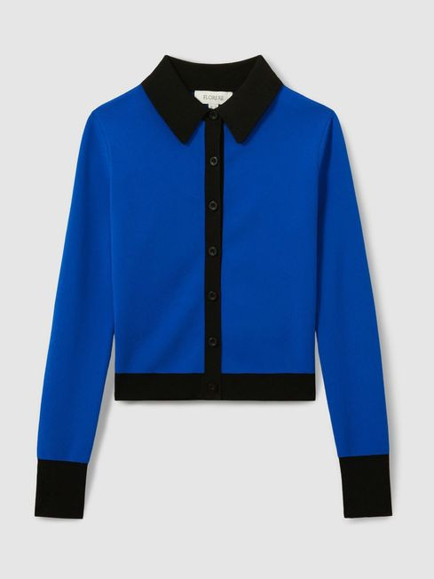Florere Bright Blue Contrast Trim Cropped Cardigan in Bright Blue | Reiss US