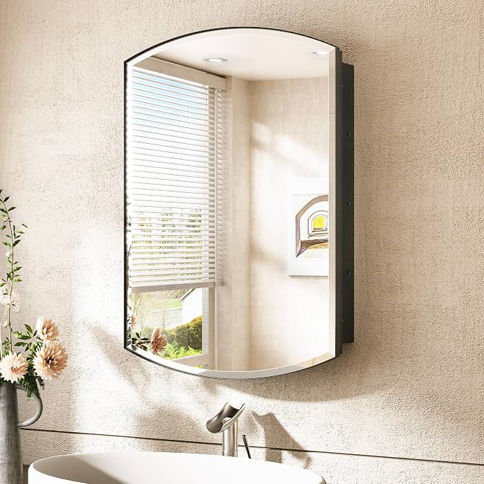 TokeShimi 20x30 Black Mirror Medicine Cabinet Recessed Oval Beveled Mirror with Storage Bathroom,... | Amazon (US)