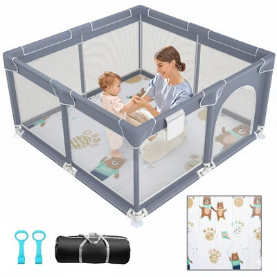 Suposeu Soft Padded Baby Playpen With Mat,Safe And Sturdy Design,Breathable Mesh,Portable For Indoor And Outdoor Use,Grey | Target
