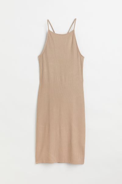 Short, fitted dress in ribbed jersey. Narrow cut at top and partially open at back. Narrow should... | H&M (US + CA)