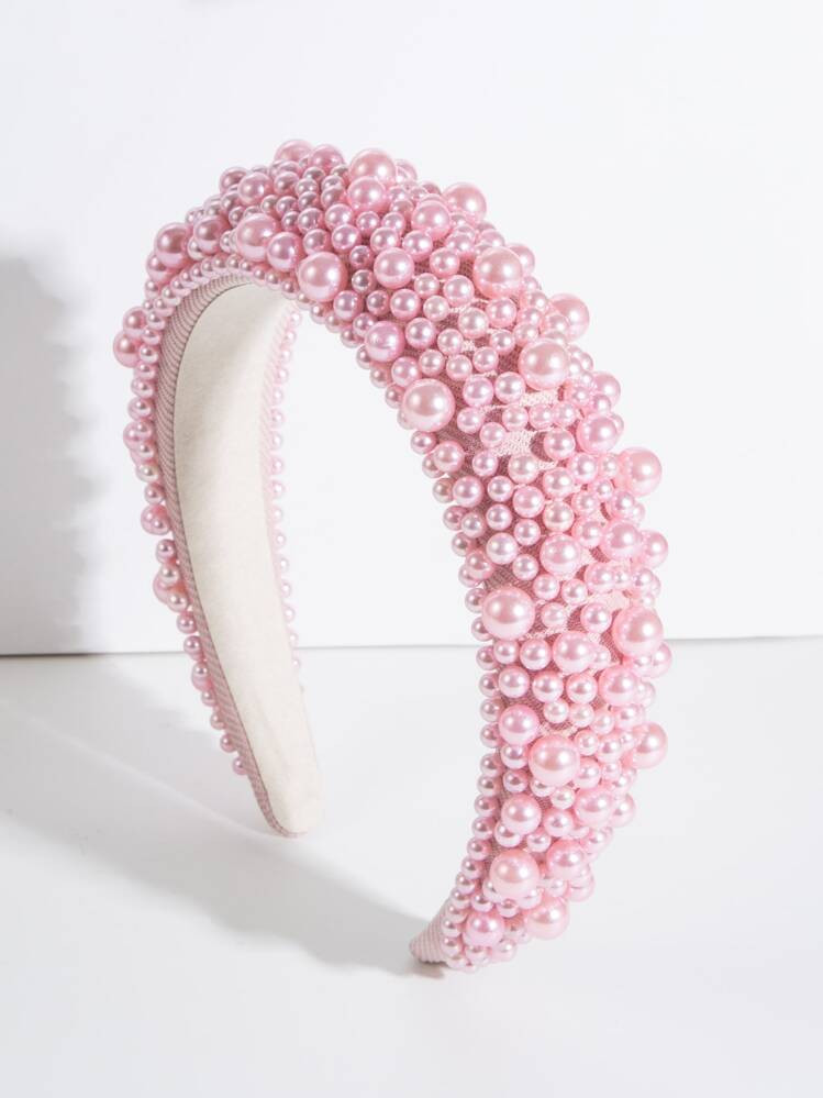 1pc Pink Color Faux Pearl Decor Wide Headband Hair Accessories For Daily Use Elegant Hair Accessories,Pink Accessories,Hairband,Hair Hoop Headbands Head Accessories | SHEIN