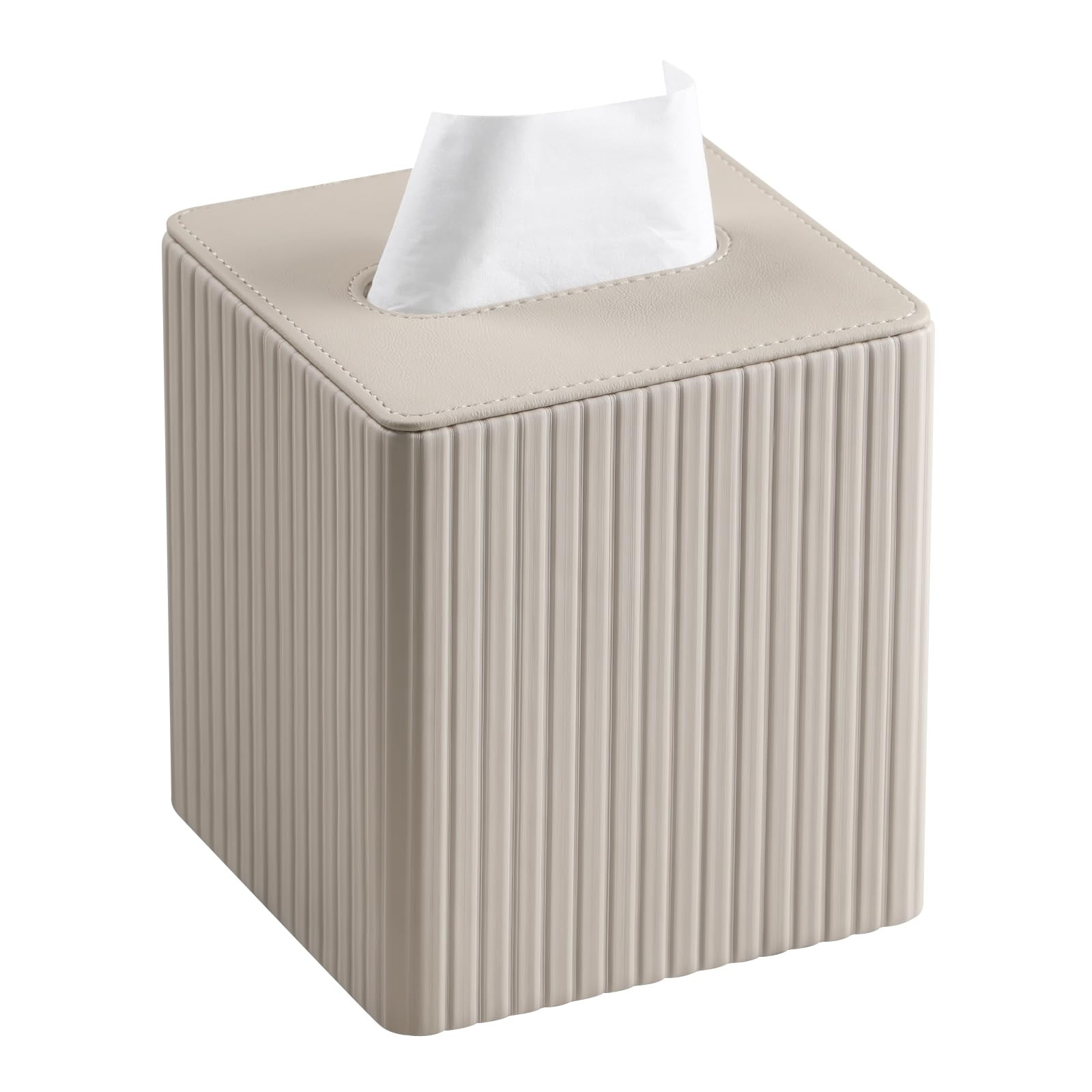 PU Leather Tissue Box Cover Square Tissue Box Holder with Magnetic Closure (Beige Stripe) | Amazon (CA)