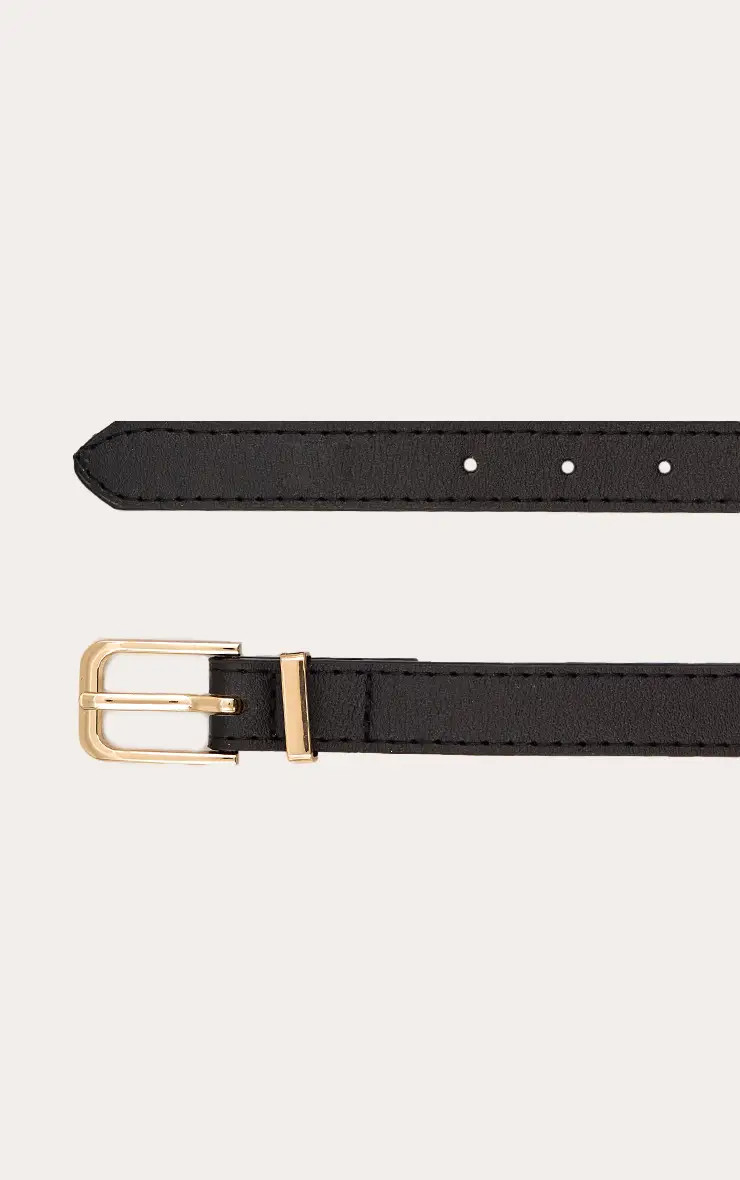 Black Gold Buckle Slim Belt | PrettyLittleThing UK