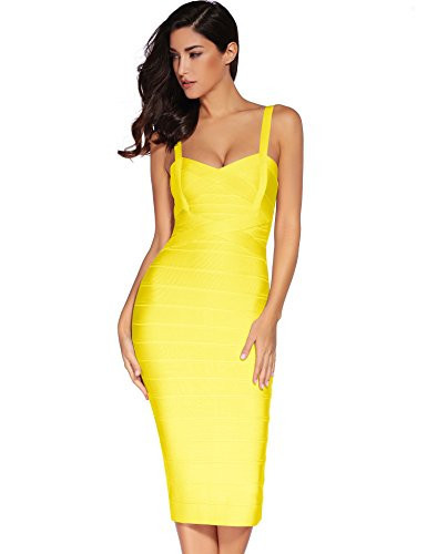 Midi Bodycon Dresses for Women Formal Bandage Dresses Wedding Guest Dress(Yellow,S) | Amazon (US)