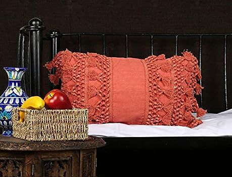 RAJRANG BRINGING RAJASTHAN TO YOU Coral Throw Pillow Cover with Decorative Tassels - 20x12 Inches Lu | Amazon (US)