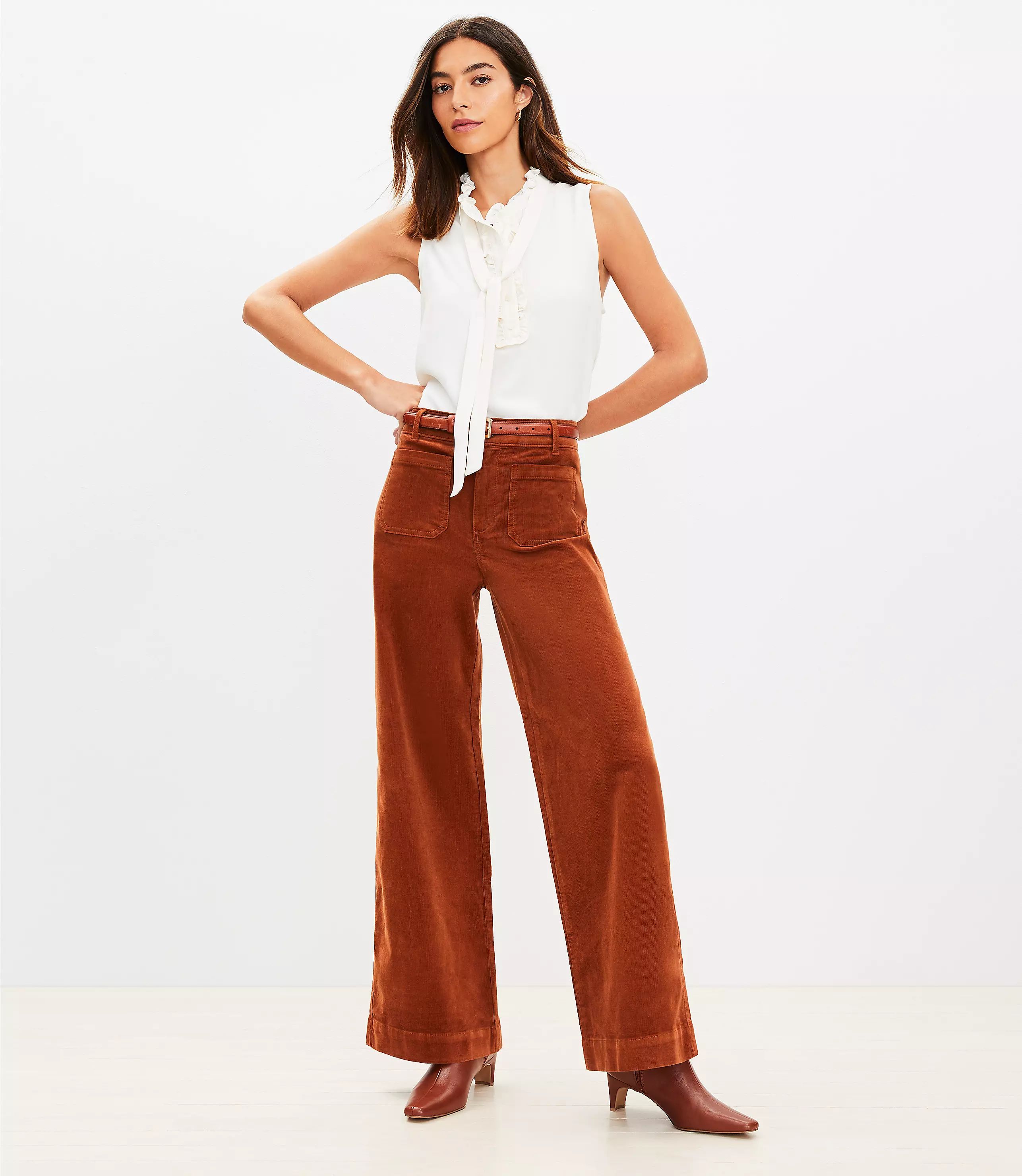 Petite Palmer Wide Leg Pants in Brushed Corduroy | LOFT