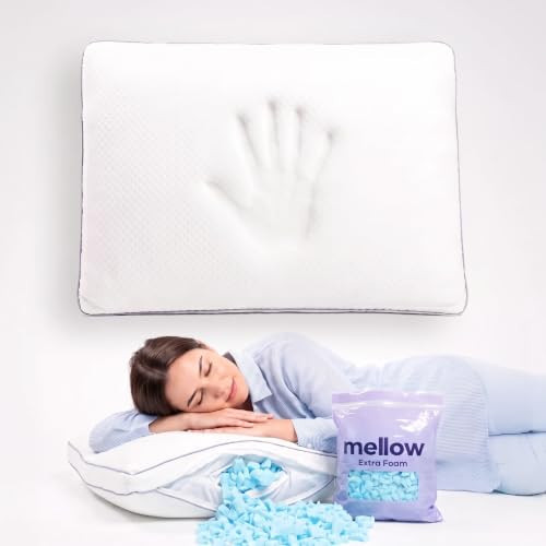 Mellow Flex Adjustable Memory Foam Pillow – Customizable Loft & Firmness, Shredded Foam Bed Pillow with Extra Fill, Cooling Breathable Cover, Neck Support for Side & Back Sleepers (White, Standard) | Amazon (US)