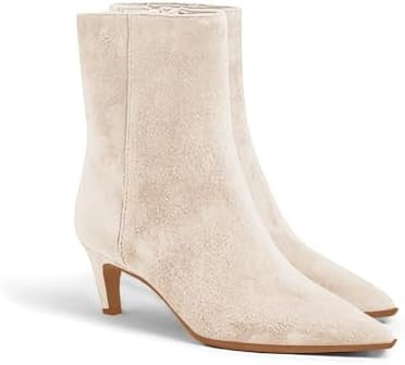 Coutgo Ankle Boots for Women Kitten Low Heel Pointed Toe Booties Side Zipper Fall Shoes | Amazon (US)