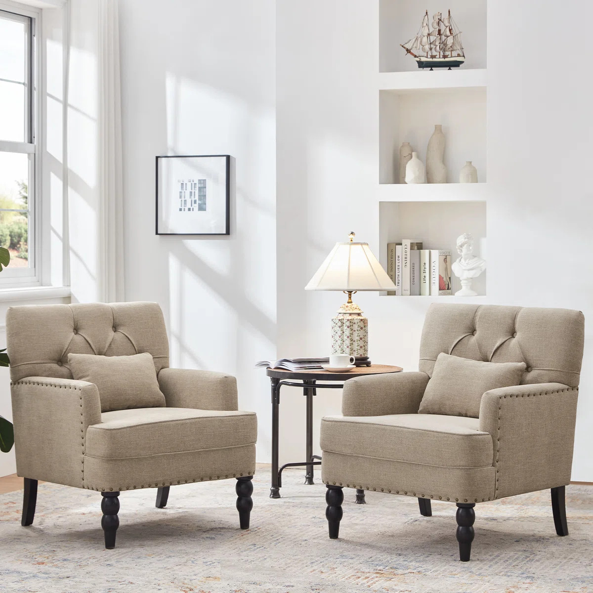 Arnice 29" W Button Tufted Upholstered Club Chair with Nailhead Trim (Set of 2) (Set of 2) | Wayfair North America