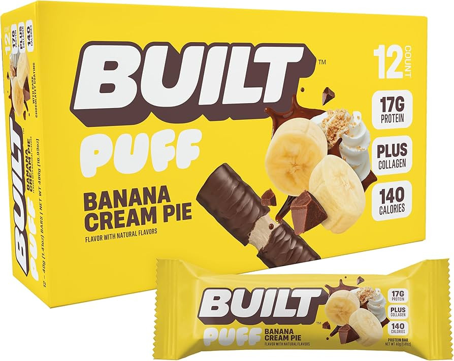 Built Bar, Puff Protein Bars, Banana Cream Pie Puff, 17g Protein Snacks, On-The-Go Bars, Only 140... | Amazon (US)