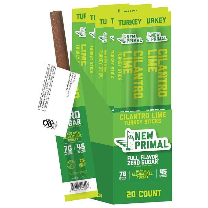 New Primal Cilantro Lime Turkey Sticks, Keto, Gluten Free Healthy Snacks for Adults, Sugar Free L... | Amazon (US)