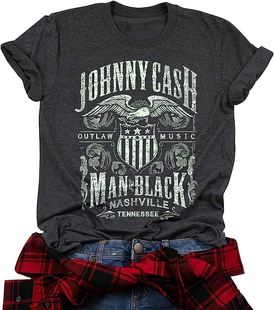Cash Graphic Shirt Tees Women Vintage Country Music T-Shirt Casual Band Music Lovers Top Tee | Amazon (US)