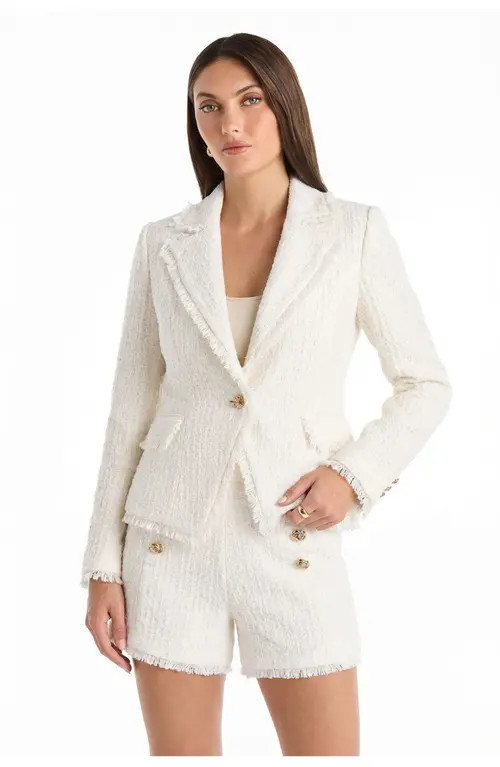 The Noli Shop Giselle Single Breasted Tweed Blazer in White at Nordstrom, Size Medium | Nordstrom
