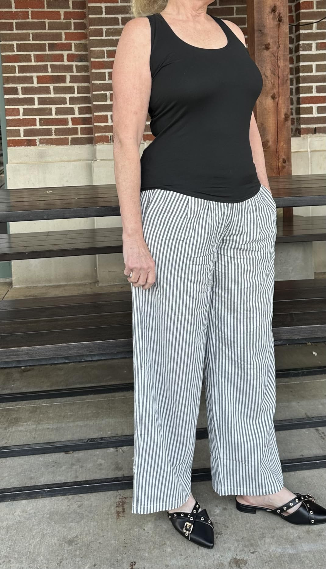 ANRABESS Womens Palazzo Pants, Striped & Gingham, Lounge & Casual, Cute Pajama Pants, Wide Leg, H... | Amazon (US)