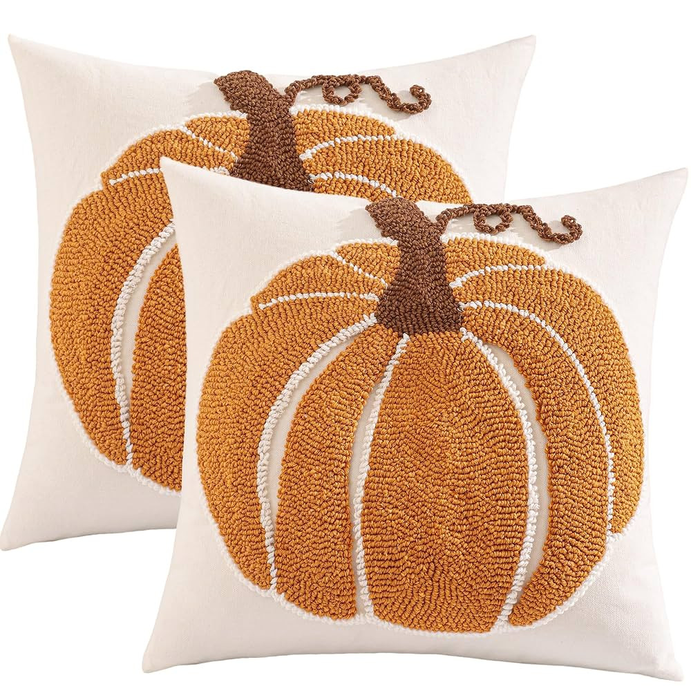 Tosleo Halloween Throw Pillow Covers 18x18 inch Set of 2 Halloween Orange Pumpkin Embroidered Pil... | Amazon (US)