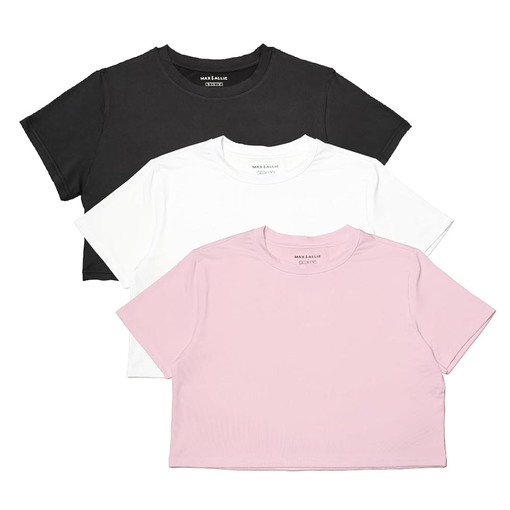 MAX ALLIE Women's Ultra Soft Cropped T Shirt Crew Neck Tees Casual Loose Fit Basic Lightweight | Amazon (US)