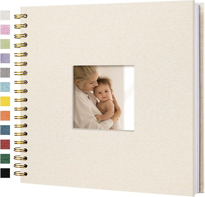 Scrapbook Photo Album Linen Cover, 10 x 10 Inch Hardcover Kraft White Pages Memory Book, for Trav... | Amazon (US)