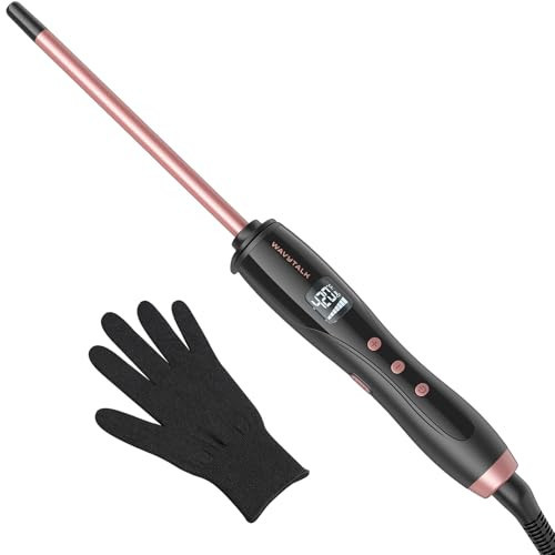 Wavytalk 3/8 Inch Small Curling Iron Wand for Short & Long Hair, Ceramic Barrel with Adjustable Temperature, Heat Resistant Glove Included (Rose Pink) | Amazon (US)