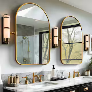 Lirago 24 in. W x 35 in. H Arched Metal Framed Pivoted Bathroom Wall Vanity Mirror Round Corners ... | The Home Depot