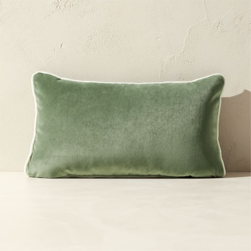 Bronte Olive Green Velvet Outdoor Throw Pillow 20"x12" + Reviews | CB2 | CB2