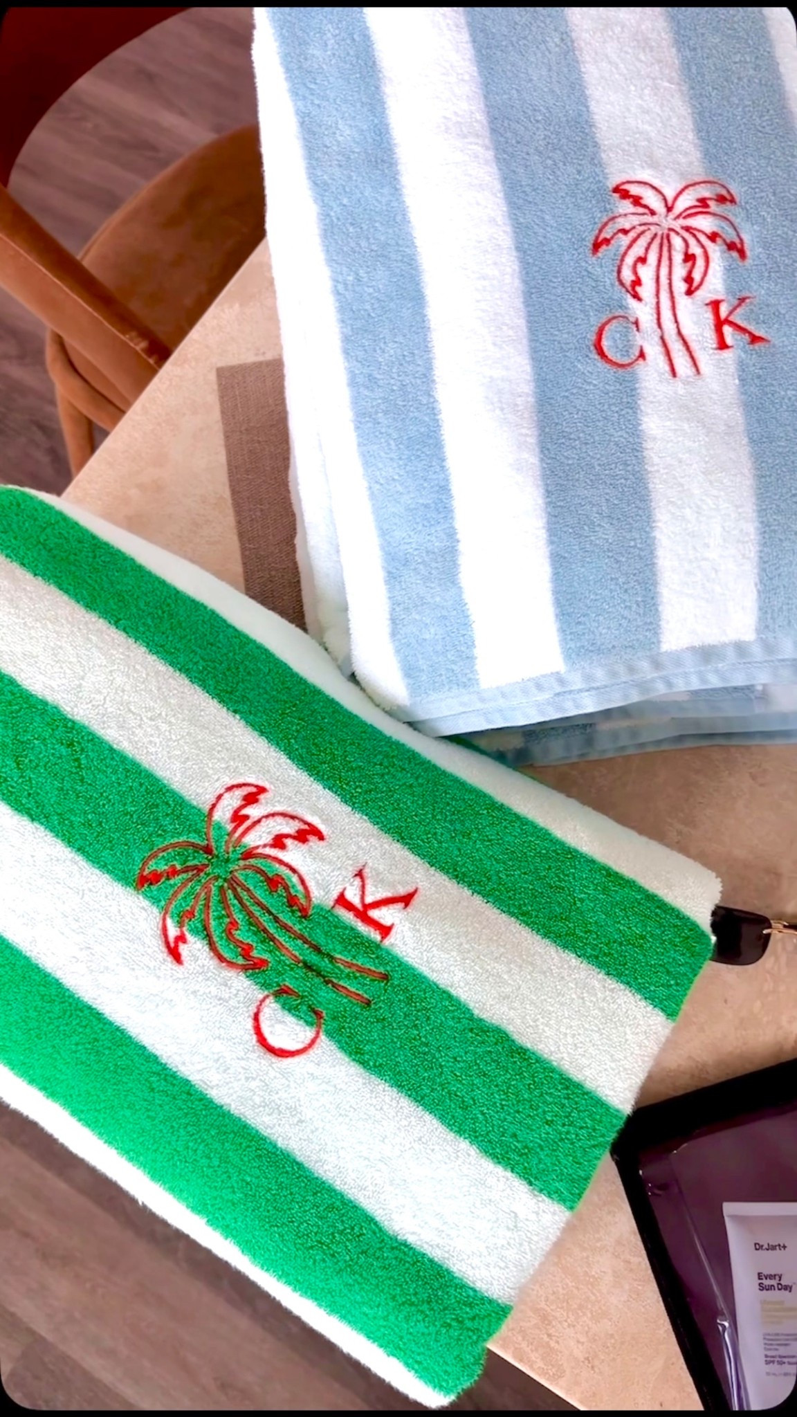 Personalized towels with our initials - we are ready for pool season!!! 

Mark & graham is the best - they have so many options and they were able to express ship even when customizing the order. 

#LTKTravel #LTKSeasonal #LTKSummerEdit