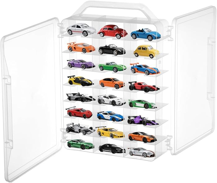 Double Sided 1/64 Scale Toy Car Storage Case with Carrying Handle, Portable Transparent Storage C... | Amazon (US)