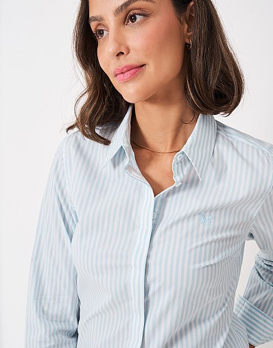 Fitted Stretch Poplin Shirt in Blue Stripe | Crew Clothing (UK)